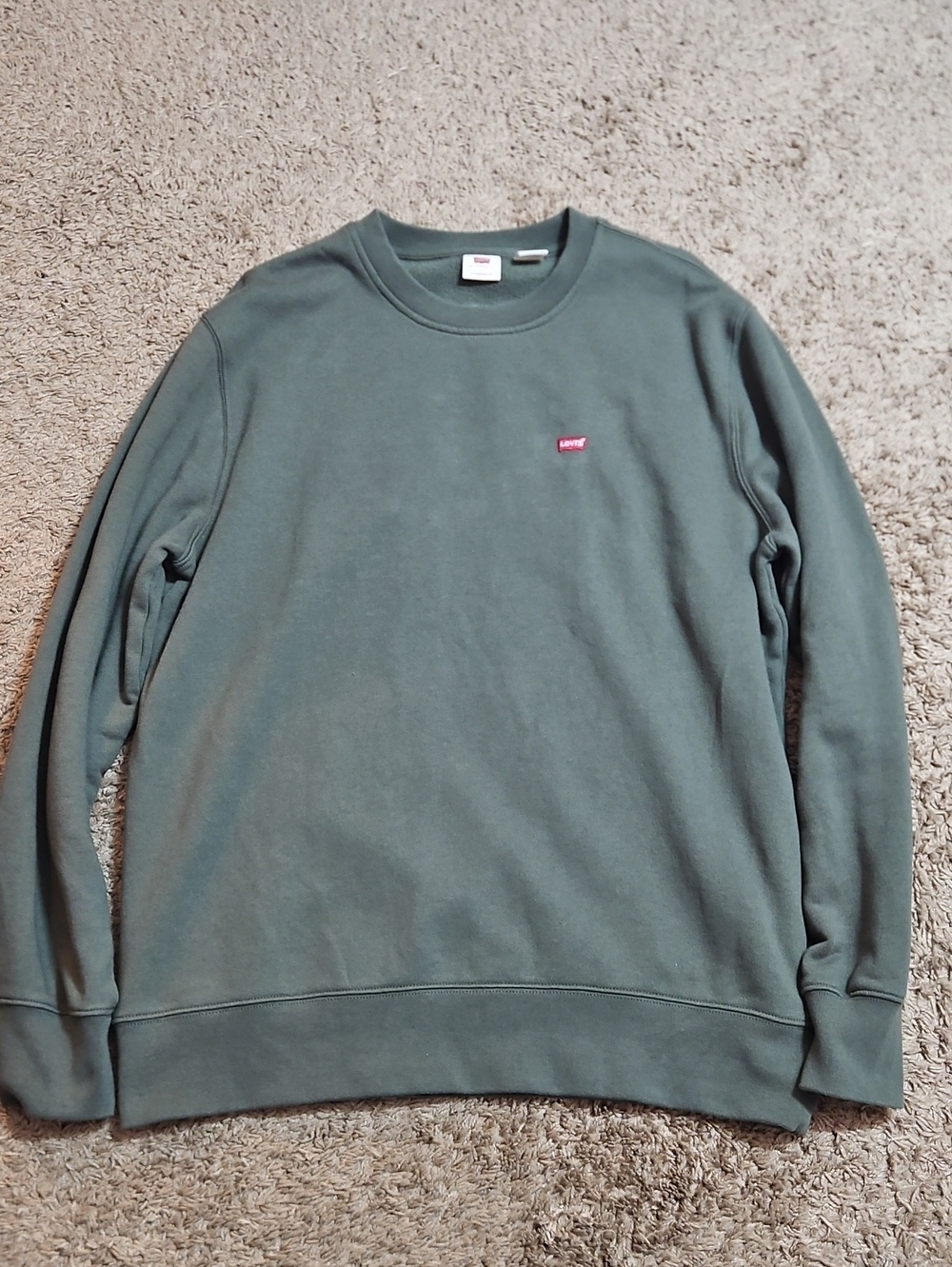 Levi's Men's Crewneck Sweatshirt in Sage Green with Red Logo